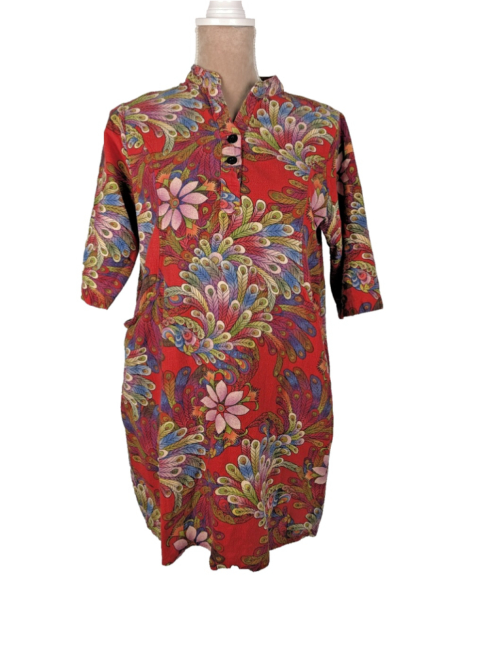 60's MOD Colorful Mini Shift Dress Peacock Womens Medium Retro Hippie Halloween